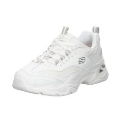 Skechers Damen Schnürhalbschuhe D' Lite 4.0 Fresh Diva Sneaker Freizeit Sport Schuhe Leder-/Textilkombination Gemustert Schnürschuhe - Weiß